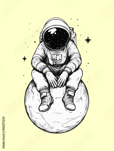 Astronaut Sitting on the Moon with Stars in the Background.