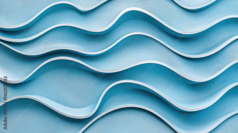 Fototapeta premium Three-Dimensional Render of Blue Wavy Pattern, Dynamic Flowing Design, Smooth and Fluid Texture, Abstract Modern Concept, Vibrant Gradient Shades, Perfect for Futuristic and Artistic Visuals