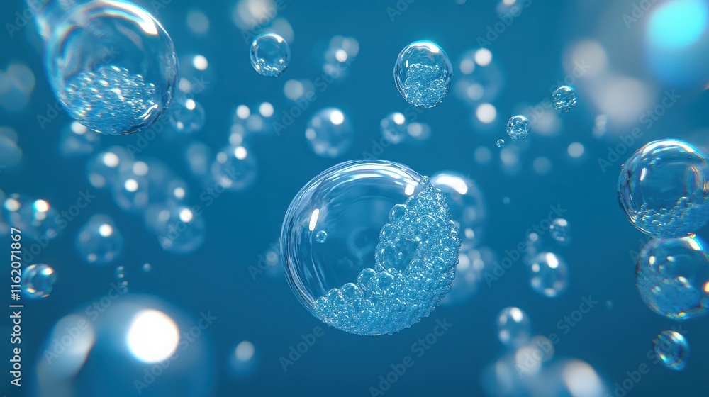 Sparkling Bubbles Float in a Blue Liquid Sparkling Bubbles Float in a Blue Liquid