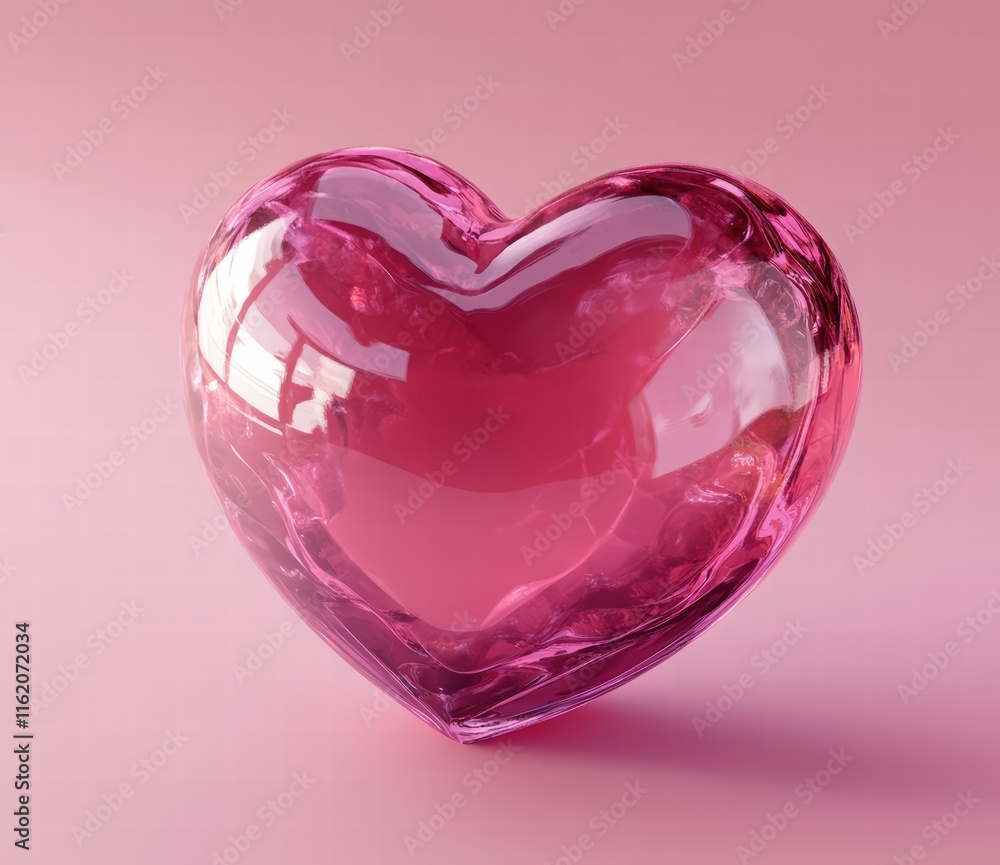 Fototapeta premium 3D realistic plastic heart set on a pink background, in various colors and sizes, a Valentine's Day concept, a love concept