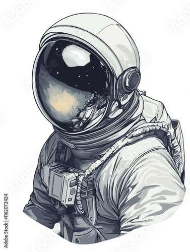 Astronaut portrait illustration. Close up of astronaut helmet.