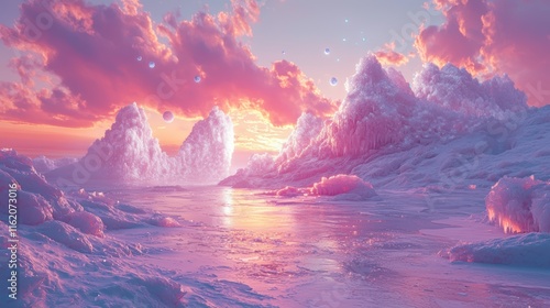 Pink Dreamland: A Surreal Winter Sunset Landscape