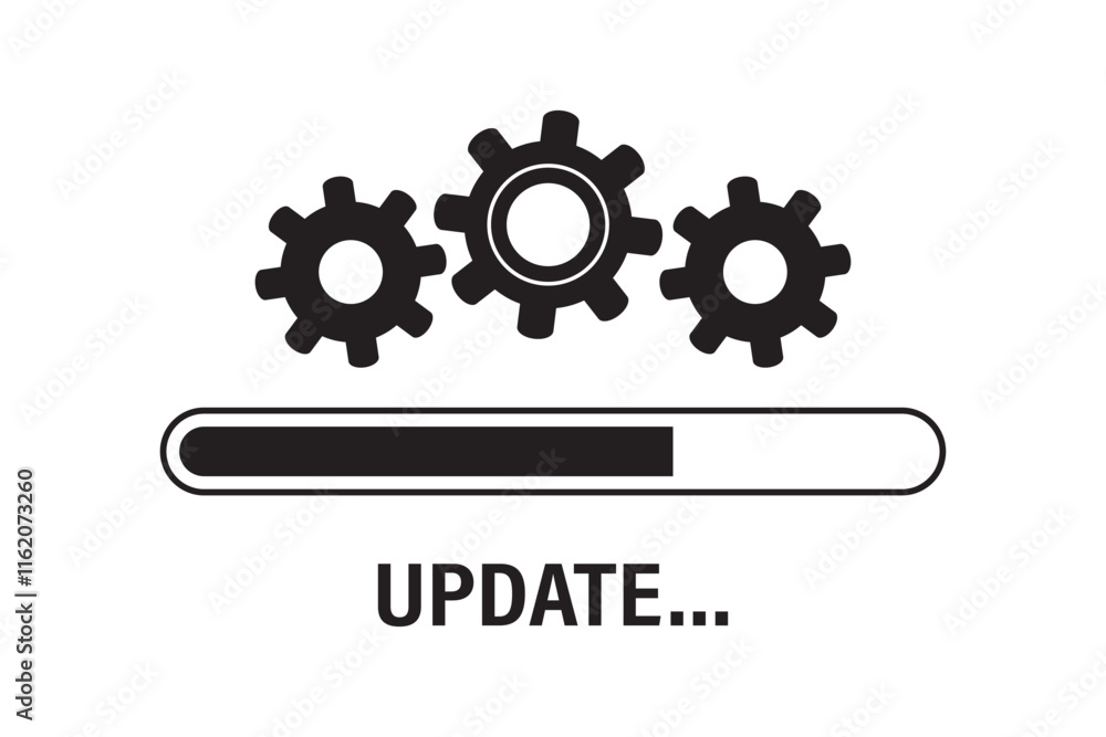 Refresh button, update Status symbol, Updating system software. Simple black icon or banner. Upgrade and loading system process. Application upgrading progress Refresh button, update Status symbol, Updating system software. Simple black icon or banner. Upgrade and loading system process. Application upgrading progress