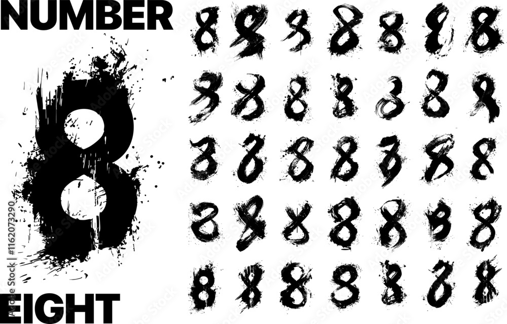 Vector number Eight. Many variations of the number 8 on a white background.