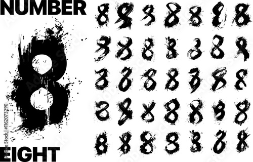 Vector number Eight. Many variations of the number 8 on a white background.