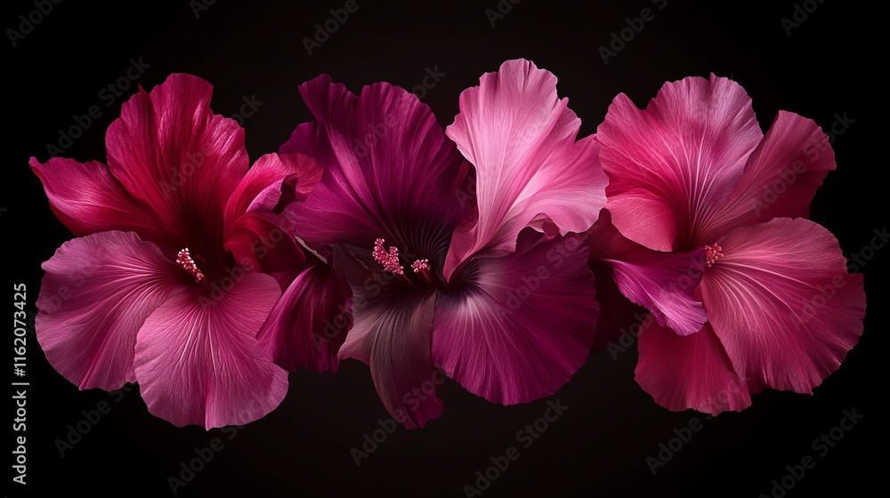 Fototapeta premium Dark Background Hibiscus Bloom Quartet Closeup