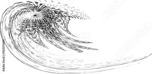 Stylized dotted sea wave swirl. Copy space for text. For logo, trademark, brand, framing. Vector