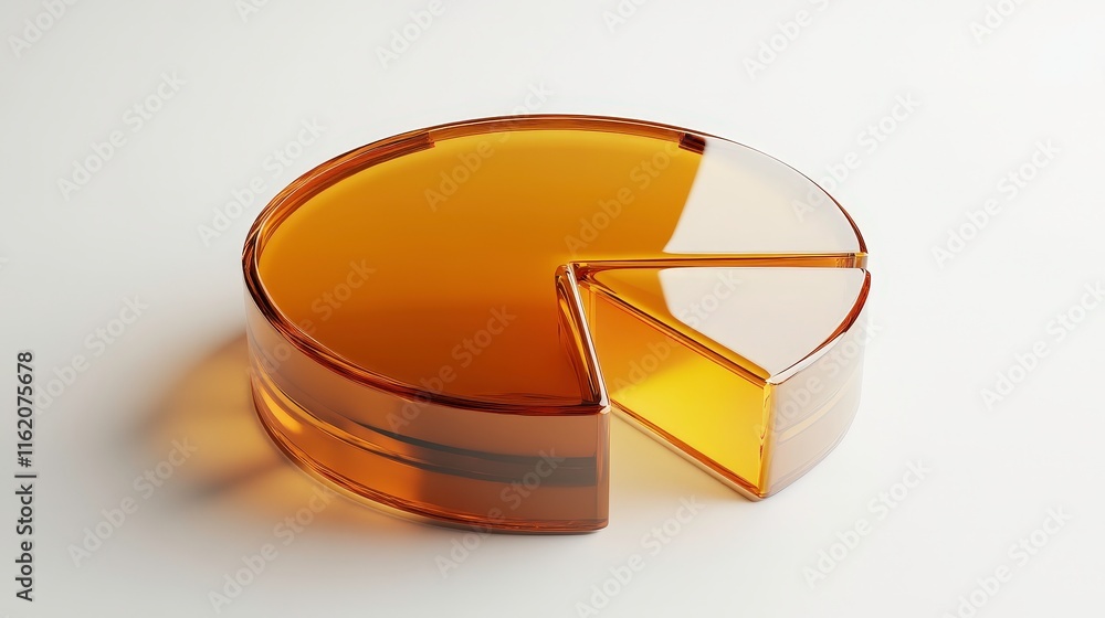 Fototapeta premium A glossy, amber-colored pie chart with a segment removed, symbolizing data representation or analysis.