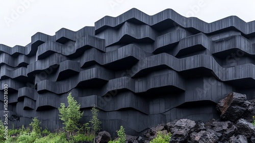 Dark Lava Rock Building Architectural Design