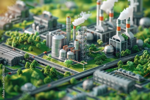 Green Industry Eco Power Factory Good environment ozone air low carbon footprint wide for banner.