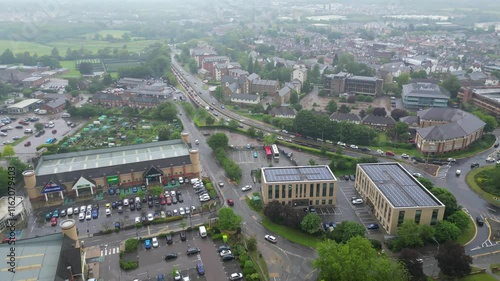 High Angle View of City of Colchester, Essex, England United Kingdom. Aerial Footage Was Captured with Drone's Camera During Rainy and Cloudy Day of May 21st, 2024 from Medium High Altitude.