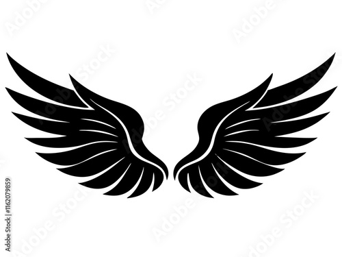 angel wings black silhouette vector, Simple silhouette Design vector icon with white background	 photo