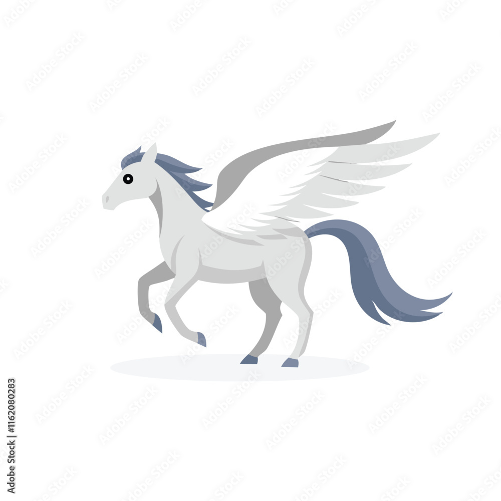White winged horse isolated flat vector illustration on white background. White winged horse isolated flat vector illustration on white background.