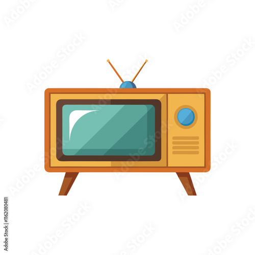 Wooden TV box isolated flat vector illustration on white background