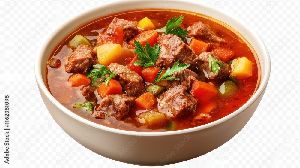 Beef stew with hearty chunks of meat and vegetables isolated on transparent background Beef stew with hearty chunks of meat and vegetables isolated on transparent background