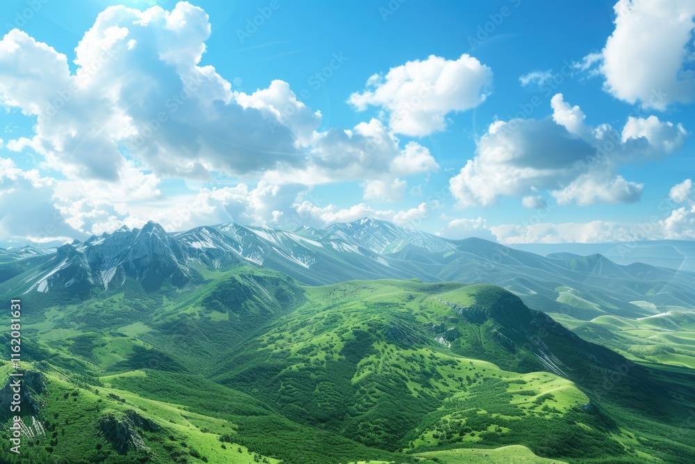 Fototapeta premium World Environment Day Green mountains and blue sky beauty.