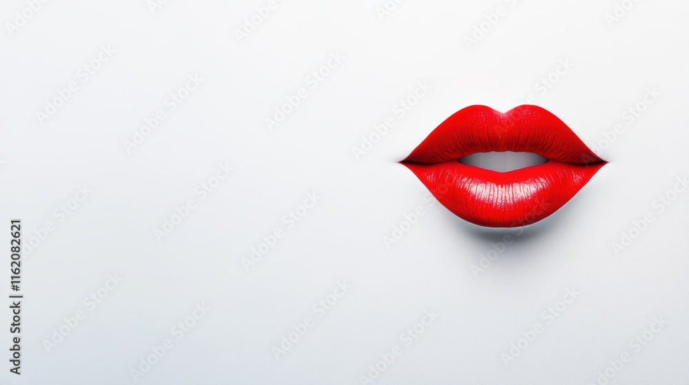Fototapeta premium Red lipstick mark kiss Over white Studio Background