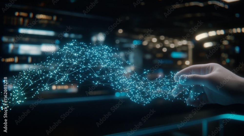 Fototapeta premium Digital Network Interaction Hand and Data Flow