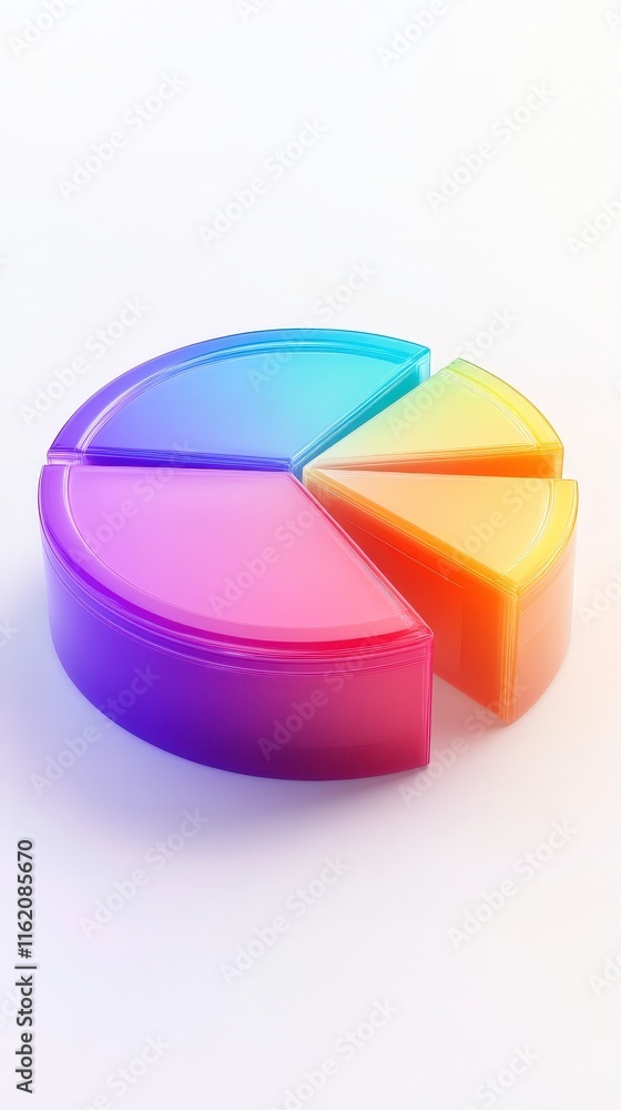 Fototapeta premium A colorful, segmented pie chart made of translucent material, representing data visualization in an engaging and artistic way.