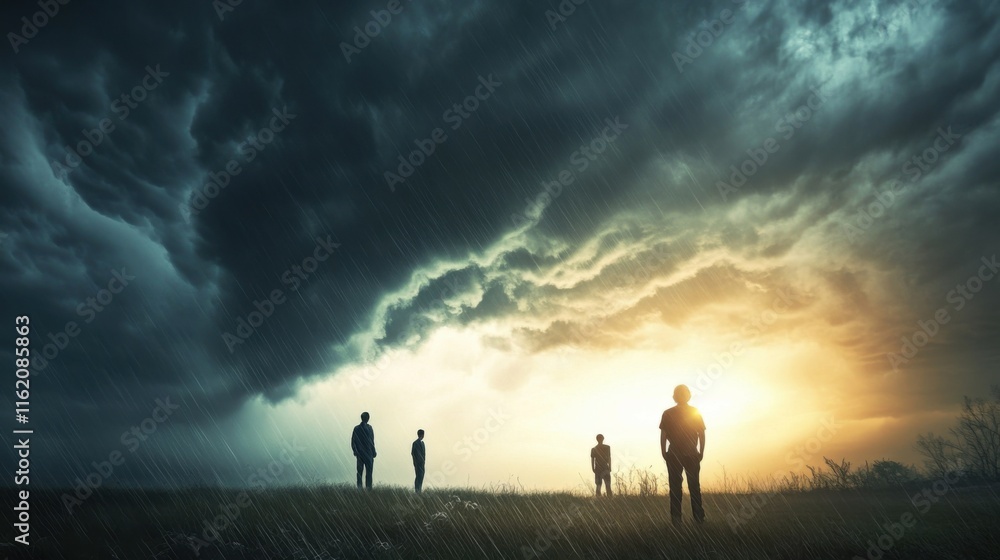 Fototapeta premium Shadows of Struggle Beneath a Stormy Sky