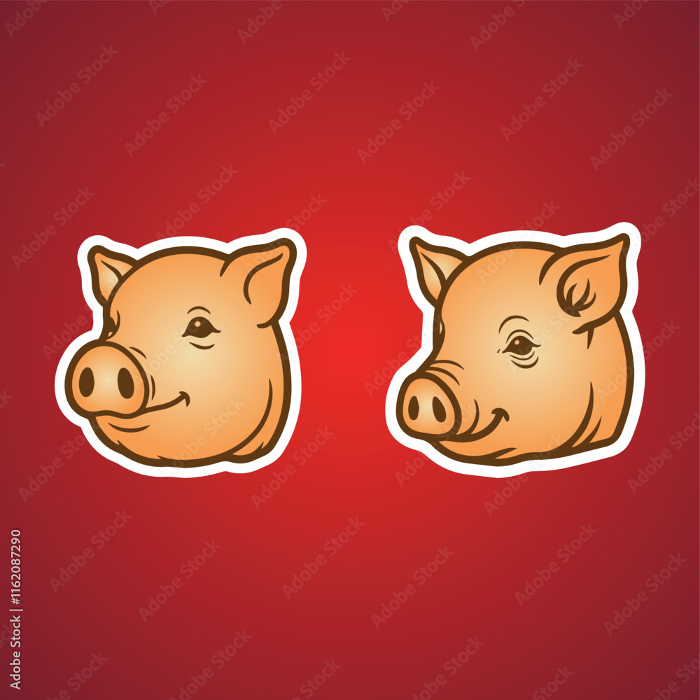 A set of Simple style vector icons cute and flat pig head vector icons