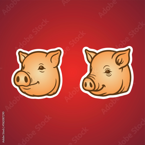 A set of Simple style vector icons cute and flat pig head vector icons