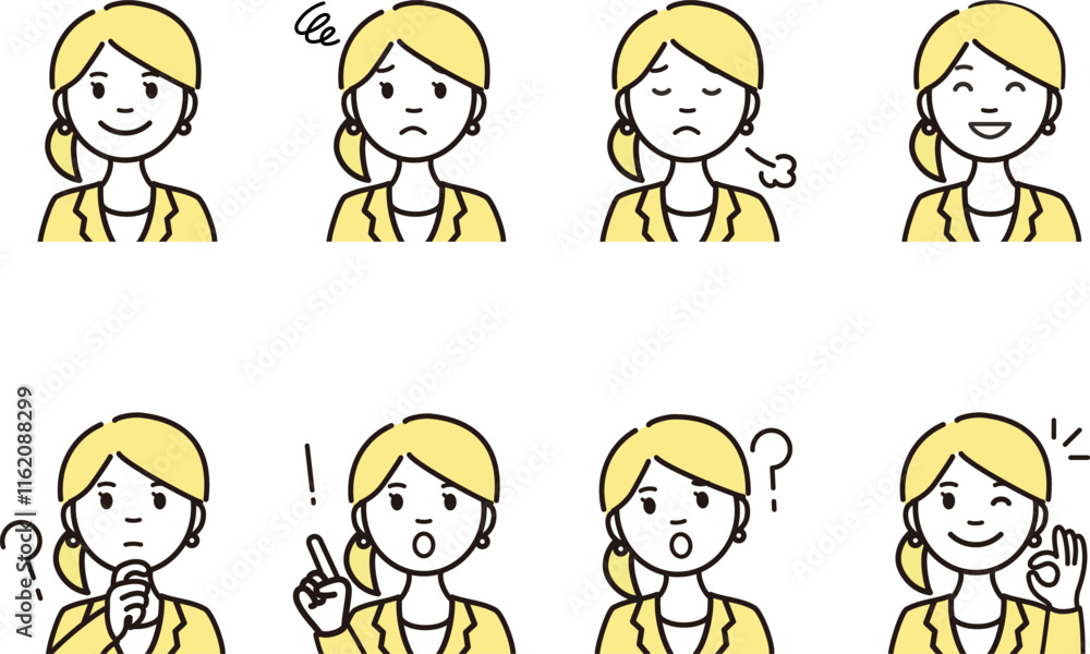 キャリアウーマンの人物アイコンセット