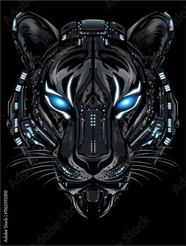 Robotic tiger head. Futuristic tiger head.