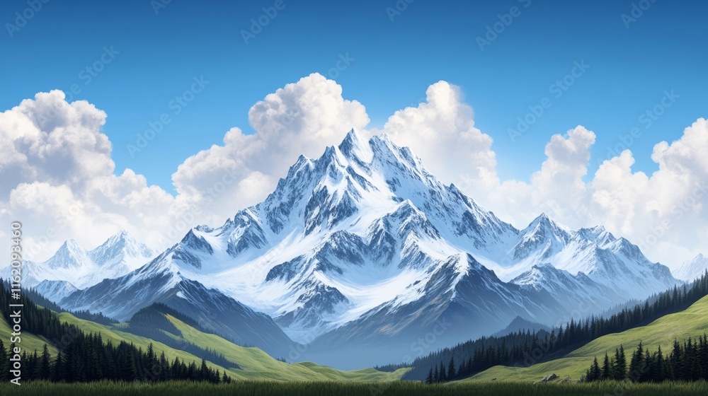 A mountain landscape with melting snow and the first signs of greenery emerging, symbolizing the transition from winter to spring in March A mountain landscape with melting snow and the first signs of greenery emerging, symbolizing the transition from winter to spring in March
