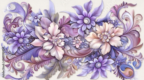 Elegant Purple Floral Design, Ornate Baroque Style