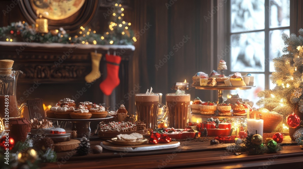 Festive hot cocoa station with cozy treats and decorations for winter gatherings. Generative AI Festive hot cocoa station with cozy treats and decorations for winter gatherings. Generative AI