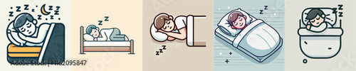 Vector collection of characters of a person sleeping soundly