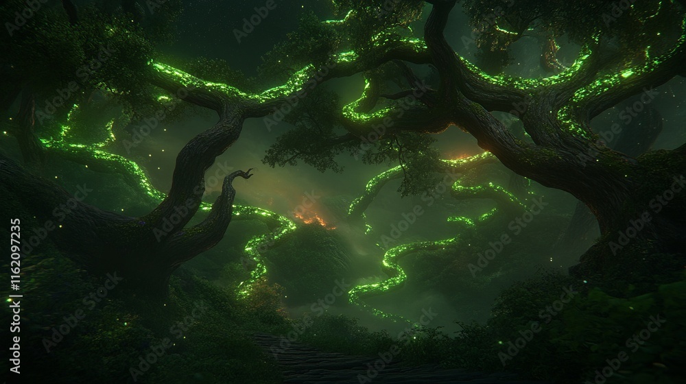 Enchanted Forest Path Glowing Vines and Mystical Trees Enchanted Forest Path Glowing Vines and Mystical Trees