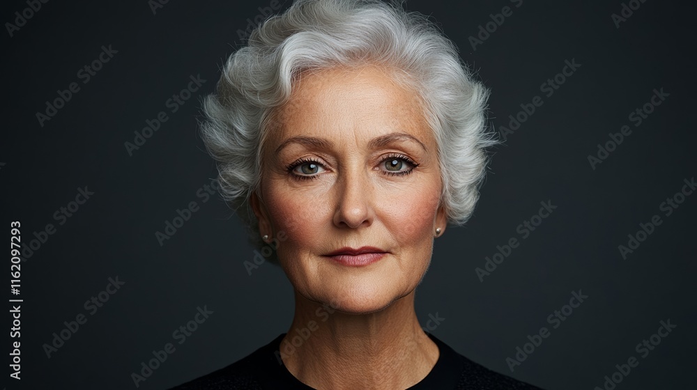 Simplistic old lady makeup featuring just a hint of gray streaks in the hair, faint smile lines, and rosy blush for a soft grandmotherly appearance Simplistic old lady makeup featuring just a hint of gray streaks in the hair, faint smile lines, and rosy blush for a soft grandmotherly appearance