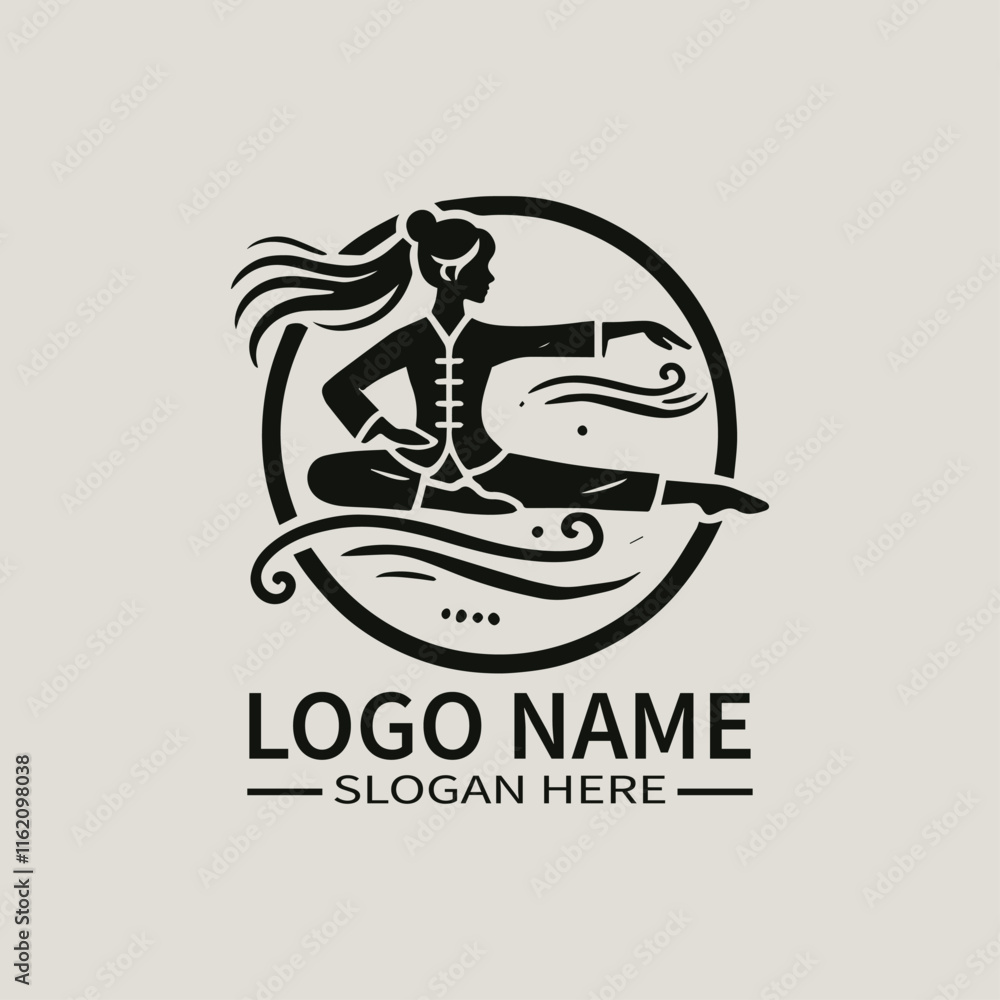 Fototapeta premium Tai Chi Woman Logo Design, Martial Arts Female vector Logo, Yoga and Tai Chi vector Logo, Mind and Body Balance vector Logo, Wellness and Serenity