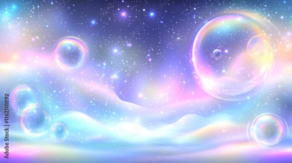 Naklejka premium Ethereal Bubbles in a Pastel Nebula Landscape