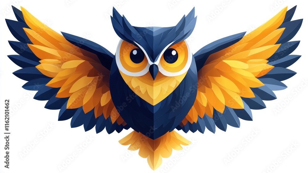 Obraz premium Geometric owl with outstretched wings.