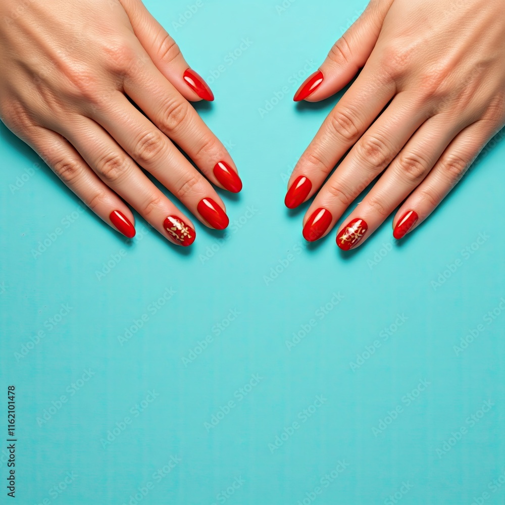 Red and Gold Nail Art, hands, nails, manicure, red, nail polish, beauty, woman, female Red and Gold Nail Art, hands, nails, manicure, red, nail polish, beauty, woman, female