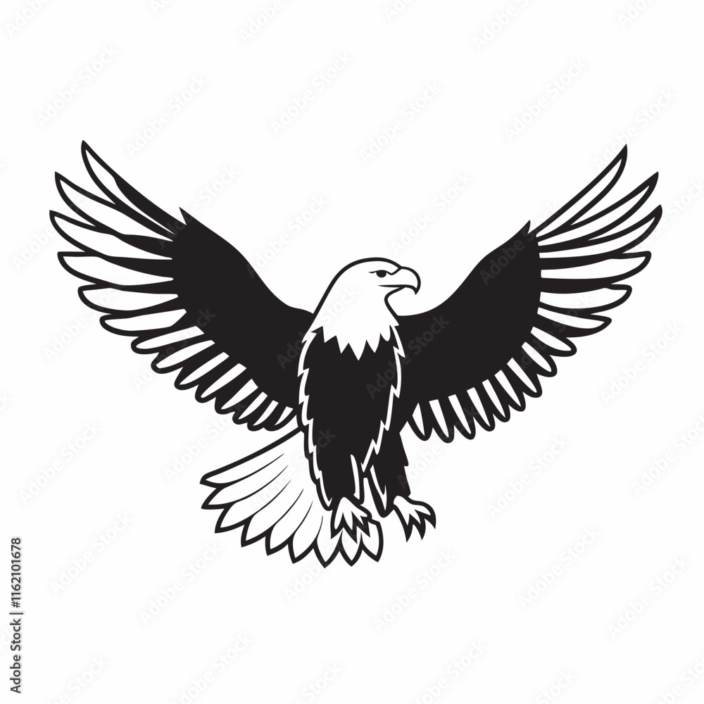 Fototapeta premium flying hunting bald eagle black silhouette illustration design.