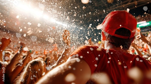 Energetic Crowd Cheering for Their Team at Stadium Sports Event Celebratory Atmosphere Audience Perspective photo