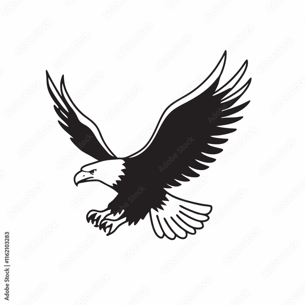 Fototapeta premium flying hunting bald eagle black silhouette illustration design.