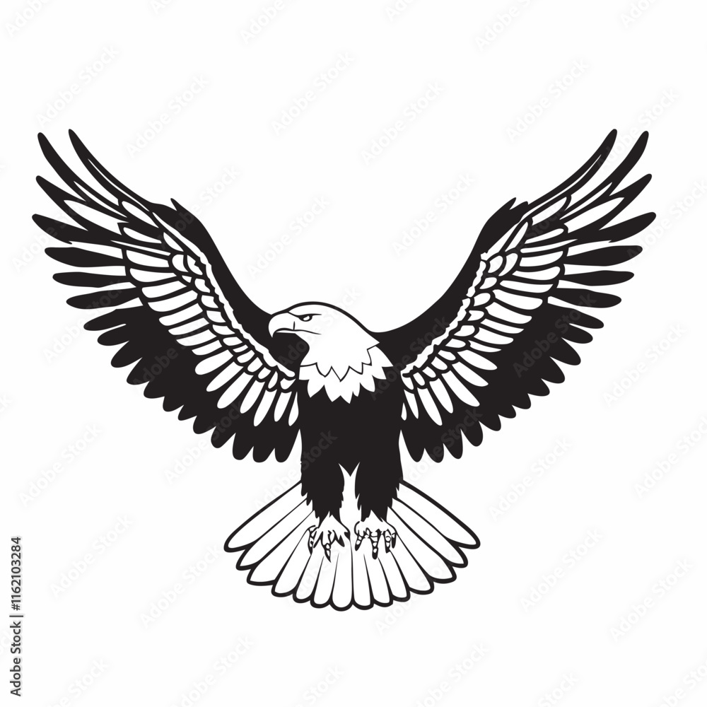 Fototapeta premium flying hunting bald eagle black silhouette illustration design.