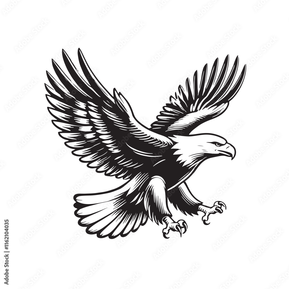 flying hunting bald eagle black silhouette illustration design. flying hunting bald eagle black silhouette illustration design.