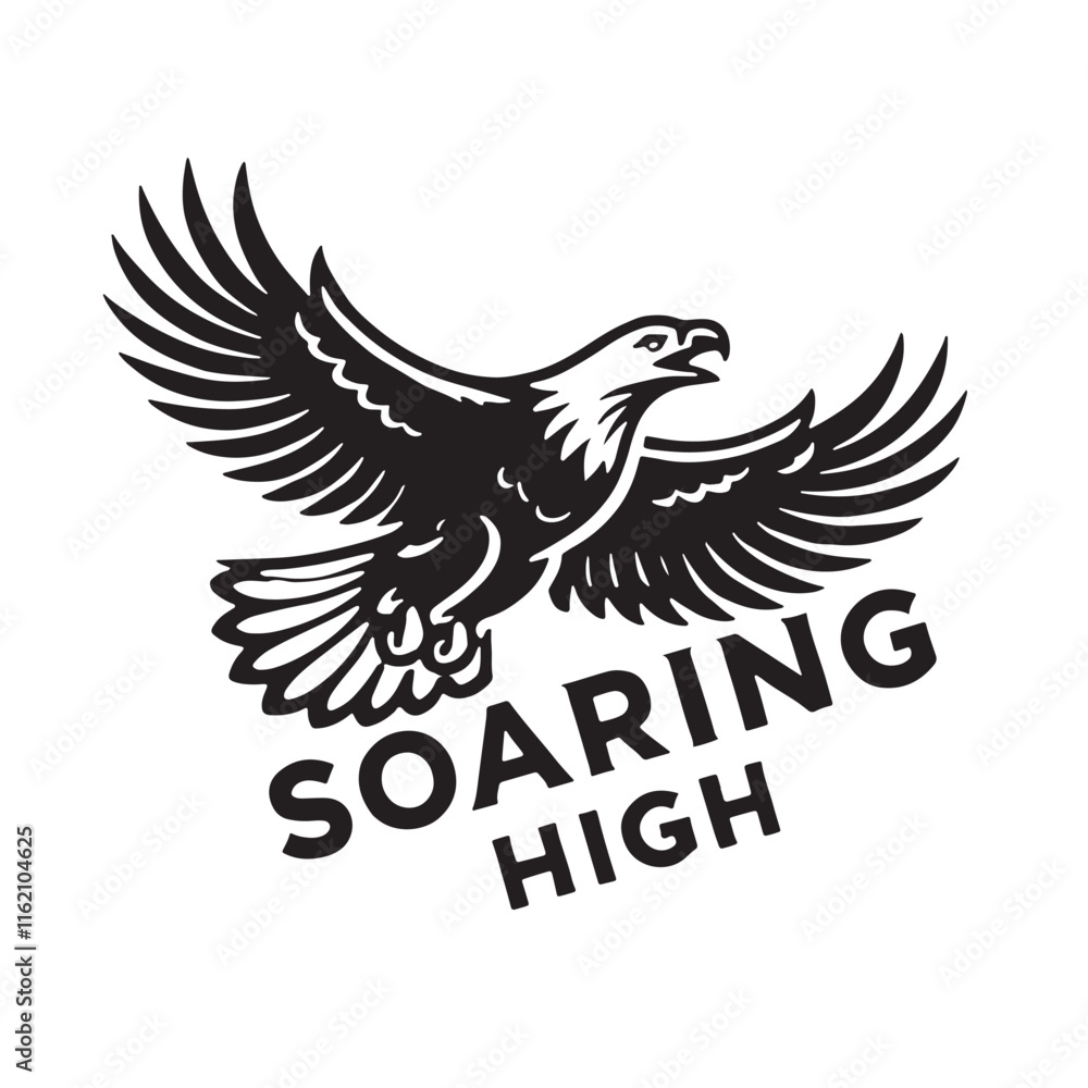 Obraz premium flying hunting bald eagle black silhouette illustration design.