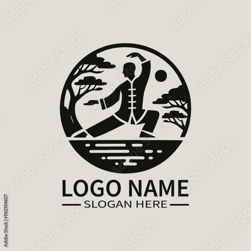 Tai Chi Man Logo Design, Martial Artist Logo, Balance and Harmony Logo, Qi Gong Logo, Wellness and Serenity Logo photo