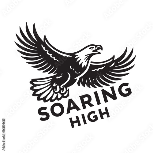 flying hunting bald eagle black silhouette illustration design.