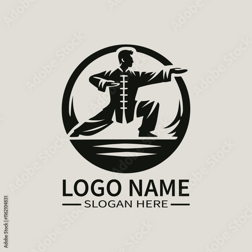 Tai Chi Man Logo Design, Martial Artist Logo, Balance and Harmony Logo, Qi Gong Logo, Wellness and Serenity Logo