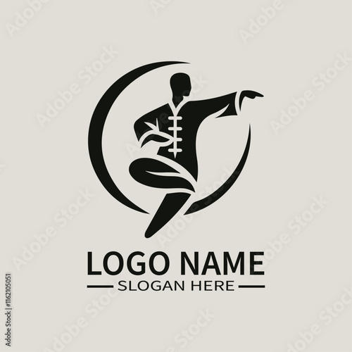 Tai Chi Man Logo Design, Martial Artist Logo, Balance and Harmony Logo, Qi Gong Logo, Wellness and Serenity Logo