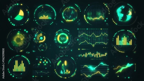 Futuristic Data Visualization Green and Yellow Charts
