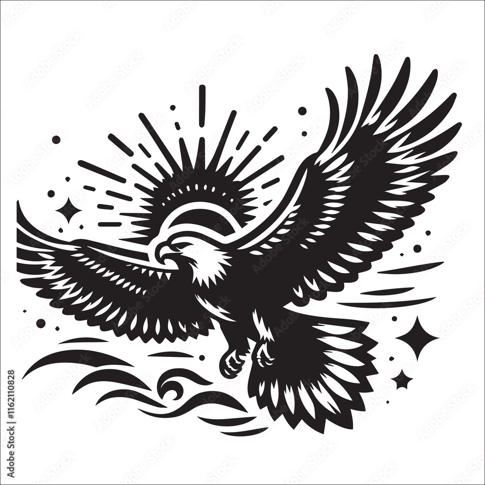 Fototapeta premium Flying Eagle Svg Vector Silhouette File black